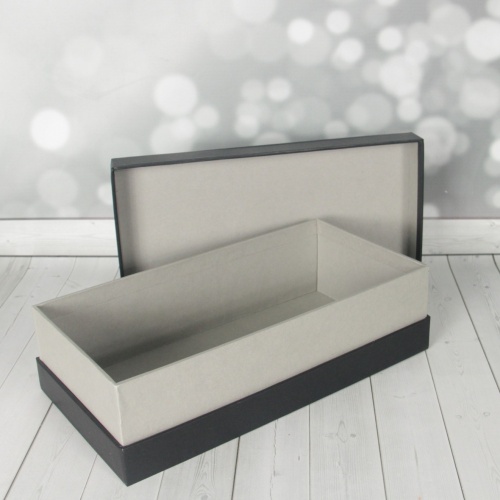 Коробка крышка-дно 30х8х15, черный/серебро, дизайнерская бумага