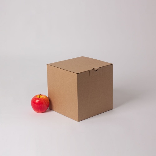Коробка самосборная с откидной крышкой и замочком 20х20х20, Т23Е бур/бур, без печати, бурый
