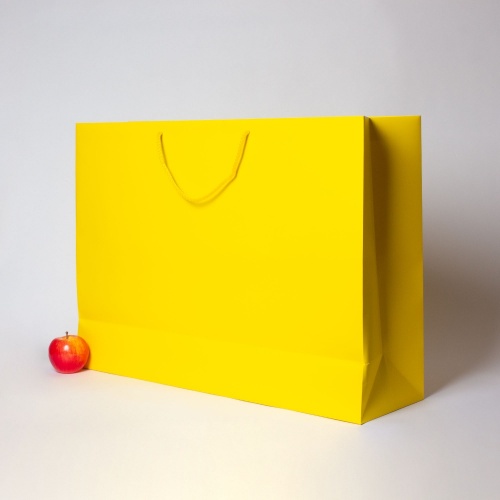 Пакеты бумажные 70х50х20см, цвет - желтый, материал - мелованная бумага, ламинация - матовая, ручки - шнур, фото 3