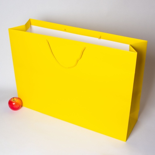 Пакеты бумажные 70х50х20см, цвет - желтый, материал - мелованная бумага, ламинация - матовая, ручки - шнур, фото 4