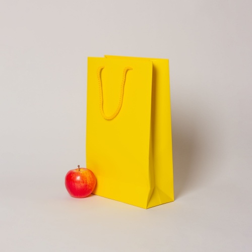 Пакеты бумажные 23х36х10см, цвет - желтый, материал - мелованная бумага, ламинация - матовая, ручки - шнур, фото 3