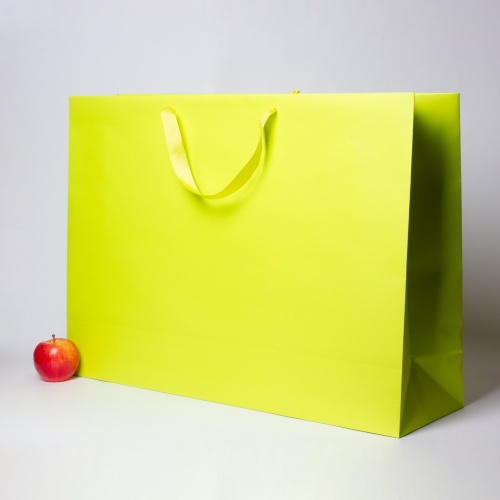 Пакеты бумажные 70х50х20см, цвет - салатовый, материал - мелованная бумага, ламинация - матовая, ручки - лента репсовая, фото 2