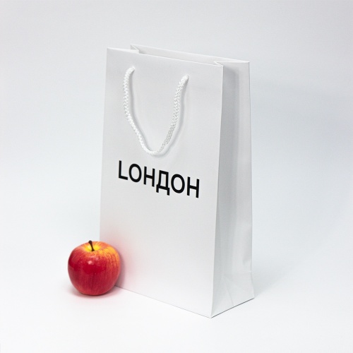 Пакеты бумажные 23х36х10см, цвет - белый, материал - мелованная бумага, ламинация - матовая, ручки - шнур, фото 2