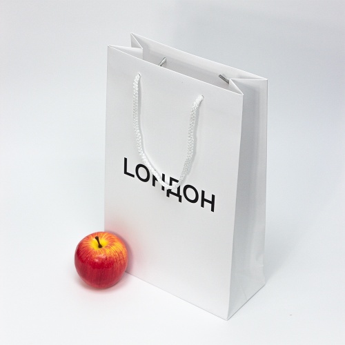 Пакеты бумажные 23х36х10см, цвет - белый, материал - мелованная бумага, ламинация - матовая, ручки - шнур, фото 4