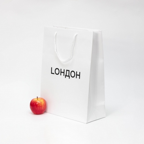 Пакеты бумажные 30х40х13см, цвет - белый, материал - мелованная бумага, ламинация - матовая, ручки - шнур, фото 2