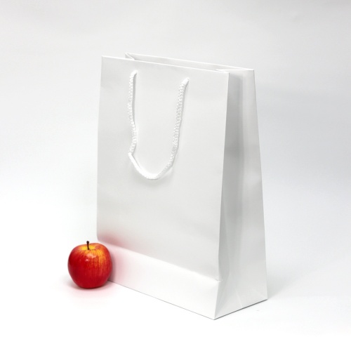 Пакеты бумажные 30х40х13см, цвет - белый, материал - мелованная бумага, ламинация - матовая, ручки - шнур, фото 3