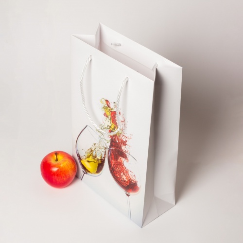 Пакеты бумажные 23х36х10см, цвет - белый, материал - мелованная бумага, ламинация - матовая, ручки - лента репсовая, фото 4
