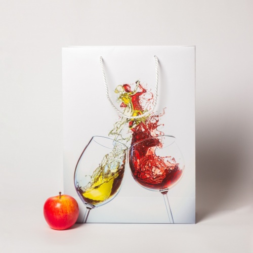 Пакеты бумажные 30х40х12см, цвет - белый, материал - мелованная бумага, ламинация - матовая, ручки - лента репсовая, фото 1 (вид спереди)