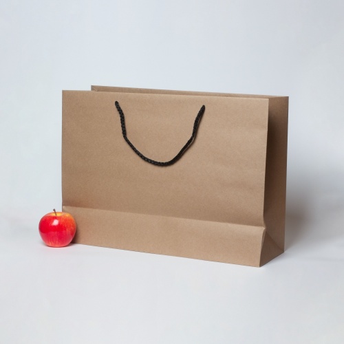 Пакеты бумажные 47х34х16см, цвет - коричневый, материал - плотный крафт, ламинация - без ламинации, ручки - шнур, фото 3