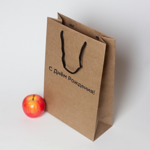 Пакеты бумажные 23х36х10см, цвет - коричневый, материал - плотный крафт, ламинация - без ламинации, ручки - шнур, фото 4
