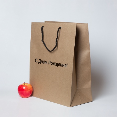 Пакеты бумажные 33х40х16см, цвет - коричневый, материал - плотный крафт, ламинация - без ламинации, ручки - шнур, фото 2