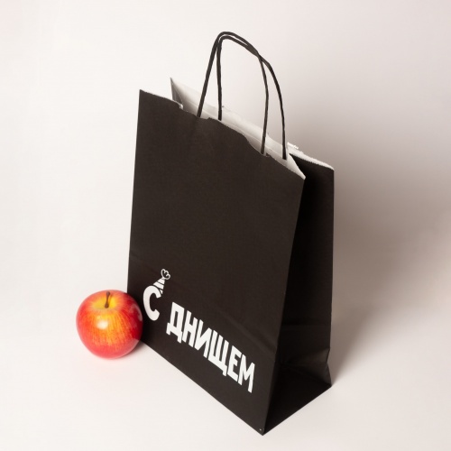 Пакеты бумажные 25х32х11см, цвет - черный, материал - тонкий крафт, ламинация - без ламинации, ручки - крученые (шпагат), фото 4