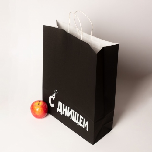 Пакеты бумажные 32х42х12см, цвет - черный, материал - тонкий крафт, ламинация - без ламинации, ручки - крученые (шпагат), фото 4