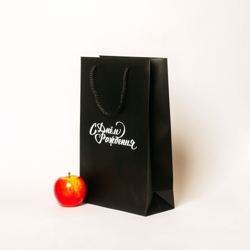 Пакеты бумажные 23х36х10см, цвет - черный, материал - мелованная бумага, ламинация - матовая, ручки - шнур, фото 2