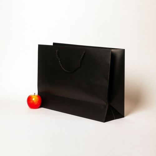 Пакеты бумажные 47х34х16см, цвет - черный, материал - мелованная бумага, ламинация - матовая, ручки - шнур, фото 3
