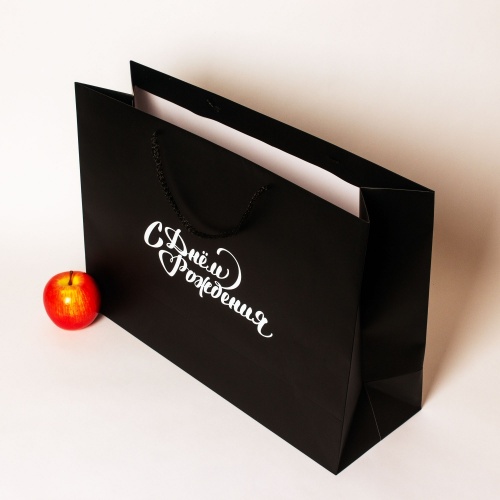 Пакеты бумажные 47х34х16см, цвет - черный, материал - мелованная бумага, ламинация - матовая, ручки - шнур, фото 4