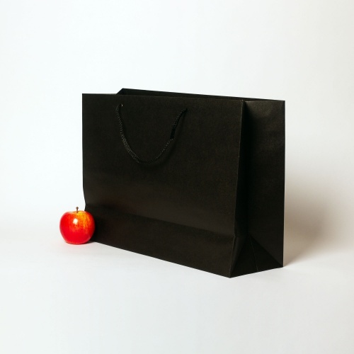 Пакеты бумажные 47х34х16см, цвет - черный, материал - плотный крафт, ламинация - без ламинации, ручки - шнур, фото 3