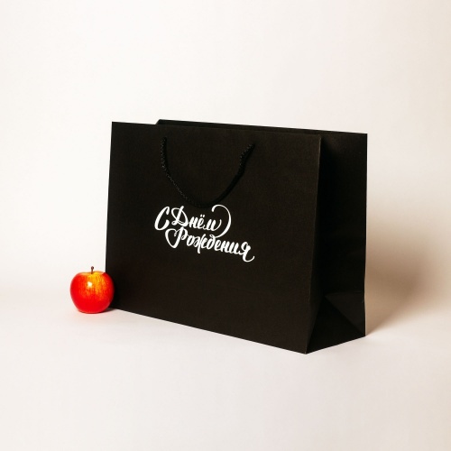 Пакеты бумажные 47х34х16см, цвет - черный, материал - плотный крафт, ламинация - без ламинации, ручки - шнур, фото 2