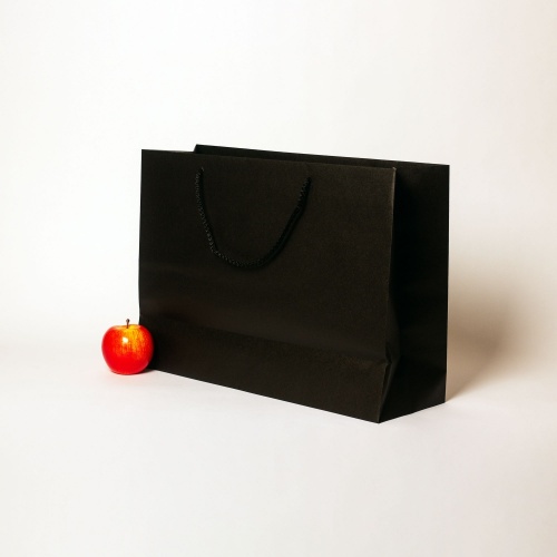 Пакеты бумажные 47х34х16см, цвет - черный, материал - плотный крафт, ламинация - без ламинации, ручки - шнур, фото 3