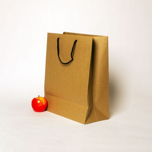 Пакеты бумажные 33х40х16см, цвет - коричневый, материал - плотный крафт, ламинация - без ламинации, ручки - шнур, фото 3