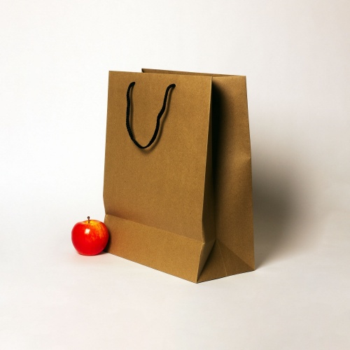 Пакеты бумажные 33х40х16см, цвет - коричневый, материал - плотный крафт, ламинация - без ламинации, ручки - шнур, фото 4