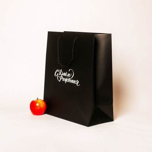 Пакеты бумажные 33х4х16см, цвет - черный, материал - мелованная бумага, ламинация - матовая, ручки - шнур, фото 2