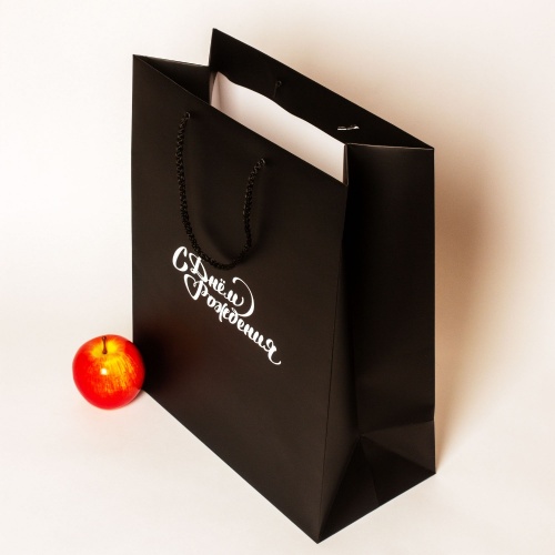 Пакеты бумажные 33х4х16см, цвет - черный, материал - мелованная бумага, ламинация - матовая, ручки - шнур, фото 4