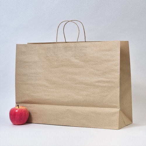 Пакеты бумажные 47х34х16см, цвет - коричневый, материал - тонкий крафт, ламинация - без ламинации, ручки - крученые (шпагат), фото 3