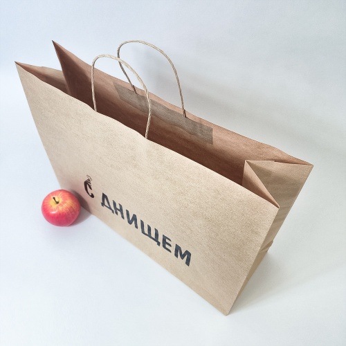 Пакеты бумажные 47х34х16см, цвет - коричневый, материал - тонкий крафт, ламинация - без ламинации, ручки - крученые (шпагат), фото 4