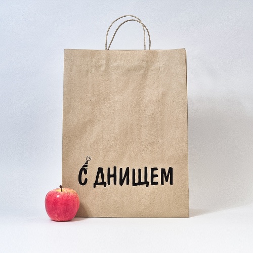 Пакеты бумажные 30х40х13см, цвет - коричневый, материал - тонкий крафт, ламинация - без ламинации, ручки - крученые (шпагат), фото 2