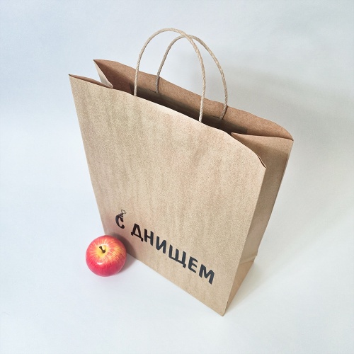 Пакеты бумажные 30х40х13см, цвет - коричневый, материал - тонкий крафт, ламинация - без ламинации, ручки - крученые (шпагат), фото 3